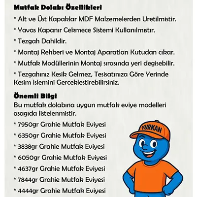 260 Cm Mutfak Dolabı Mdf Kapak Tezgah Dahil Yrkn260 98 Açıklama