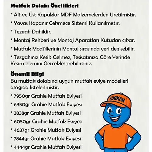 260 Cm Mutfak Dolabı Mdf Kapak Tezgah Dahil Yrkn260 98 Açıklama