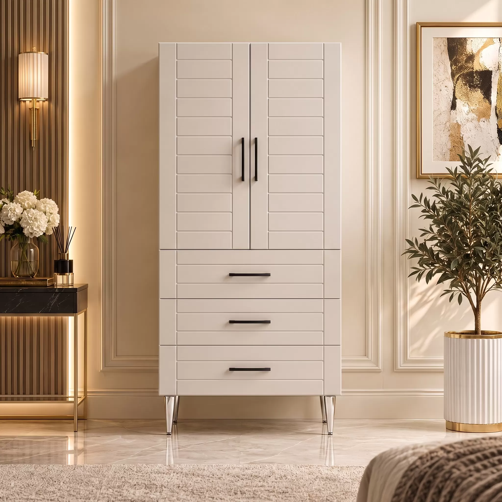 Tortona Çok Amaçlı Dolap 60 cm 2 Kapak 3 Çekmece Soft Beyaz - Çok Amaçlı Erzak Dolabı
