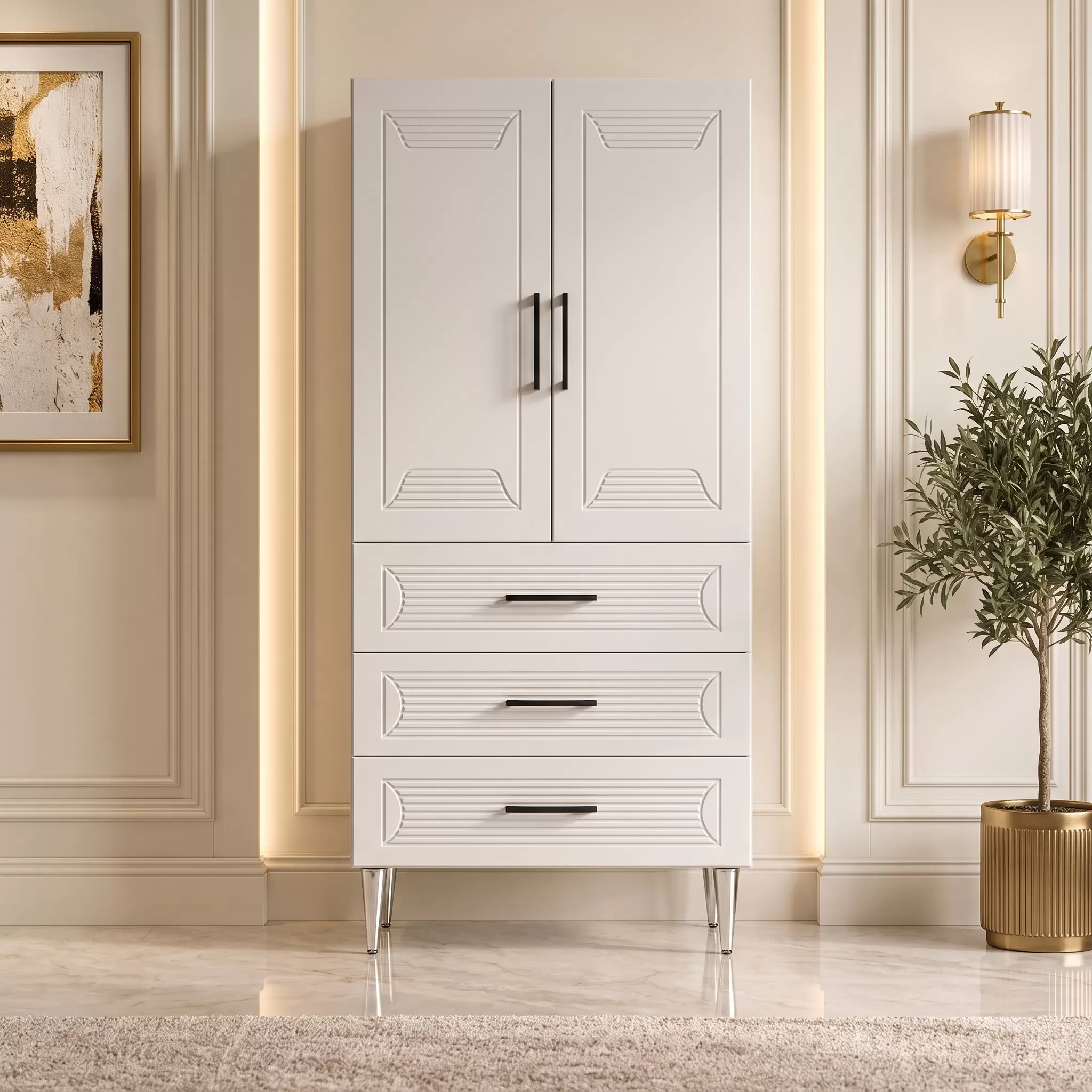 Biarritz Çok Amaçlı Dolap 60 cm 2 Kapak 3 Çekmece Soft Beyaz - Çok Amaçlı Raflı Dolap
