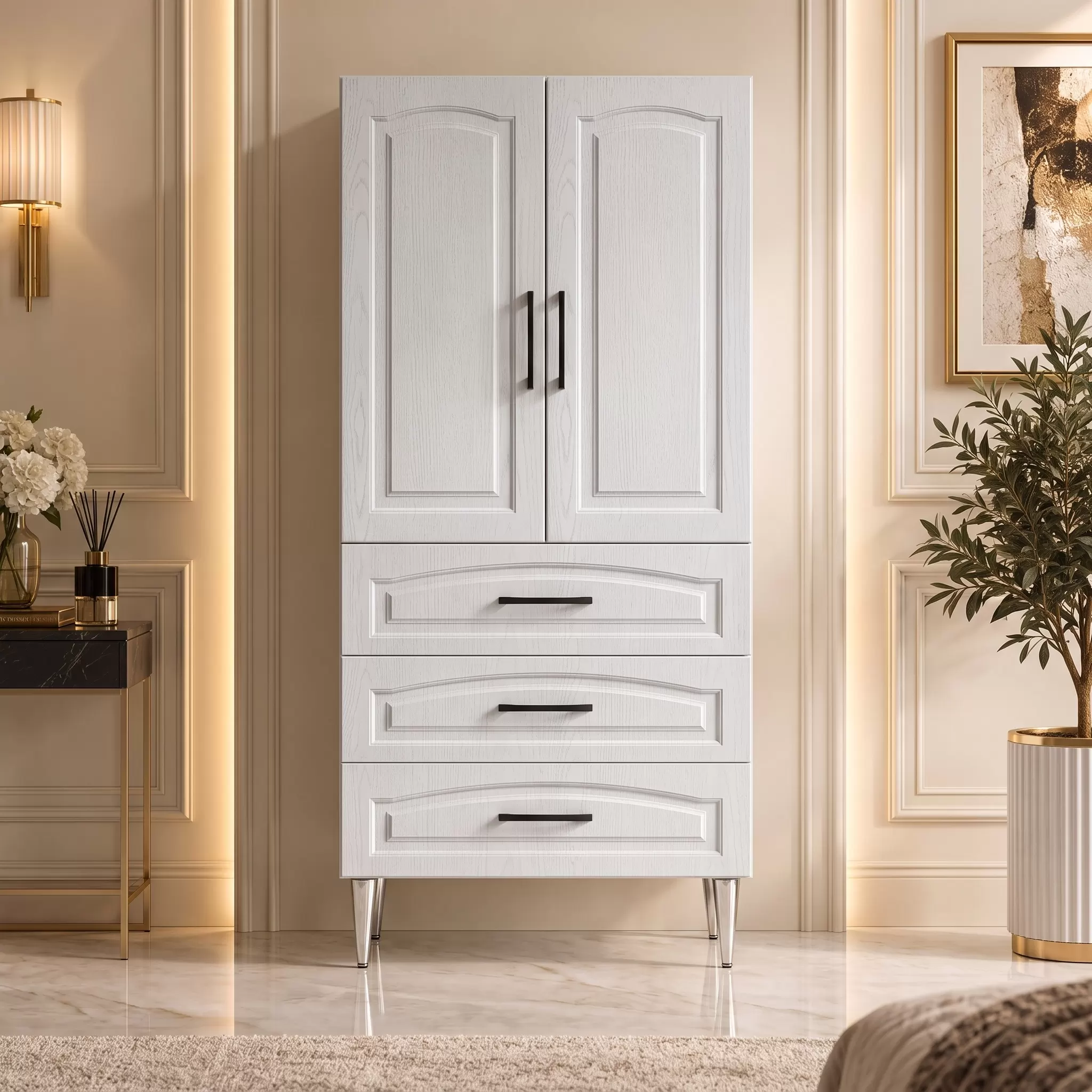 St. Moritz Çok Amaçlı Dolap 60 cm 2 Kapak 3 Çekmece Silver Dişbudak - Çok Amaçlı Erzak Dolabı