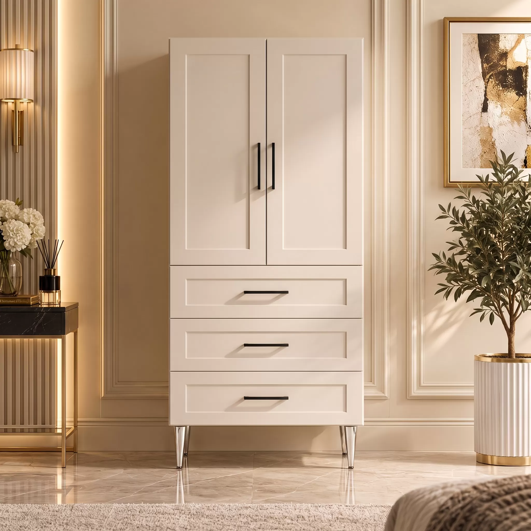Vevey Çok Amaçlı Dolap 60 cm 2 Kapak 3 Çekmece Lake Krem - Çok Amaçlı Mutfak Dolabı