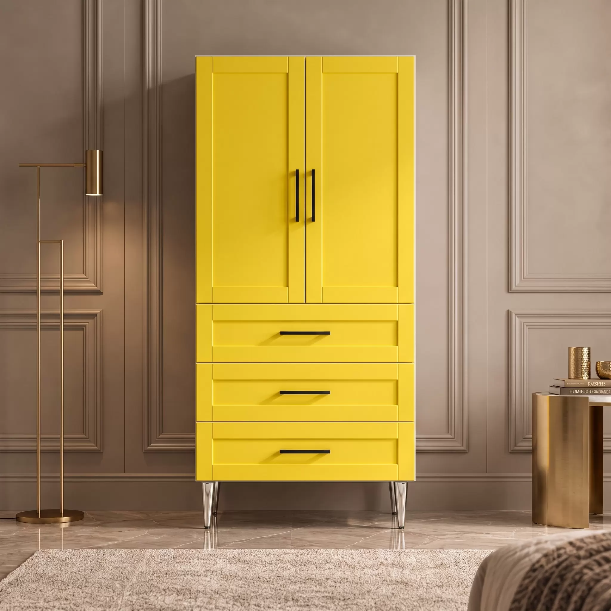 Limone Çok Amaçlı Dolap 60 cm 2 Kapak 3 Çekmece Lake Çinko Sarısı RAL 1018 - Çok Amaçlı Banyo Dolabı