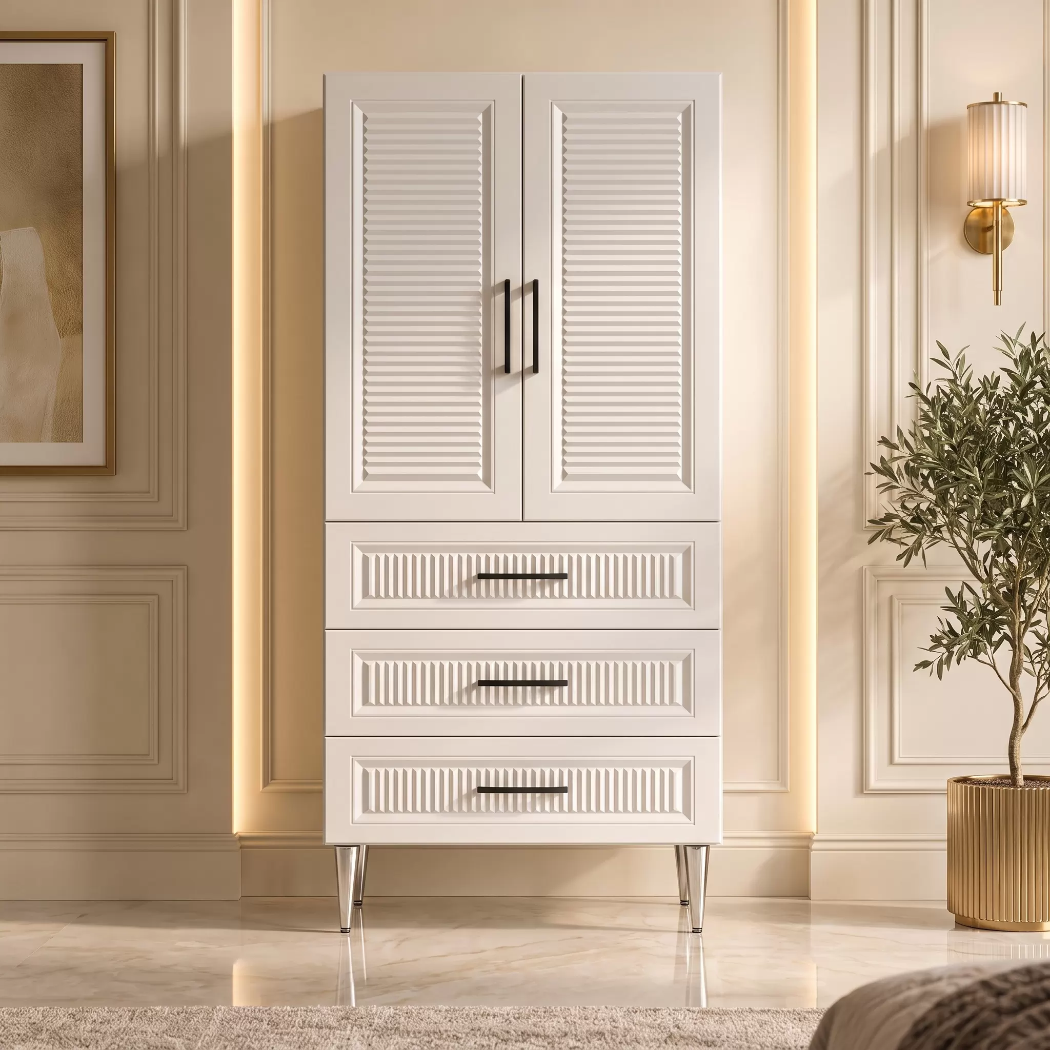 Tremezzo Çok Amaçlı Dolap 60 cm 2 Kapak 3 Çekmece Lake Beyaz - Çok Amaçlı Raflı Dolap