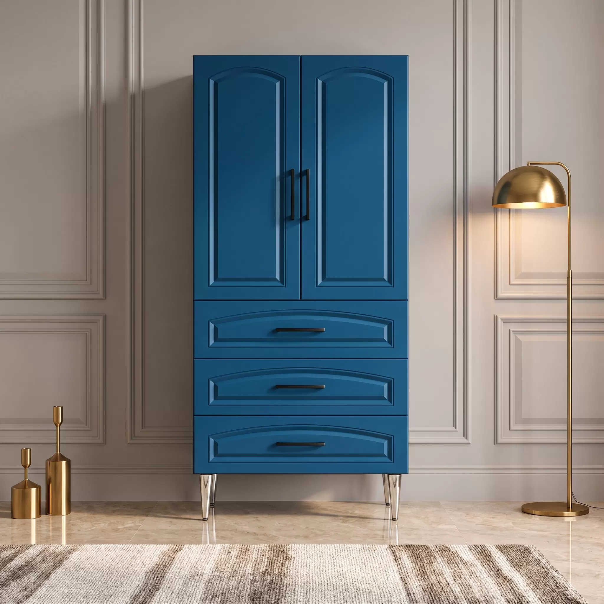 Bellagio Çok Amaçlı Dolap 60 cm 2 Kapak 3 Çekmece Lake Centiyane Mavisi - Çok Amaçlı Raflı Dolap
