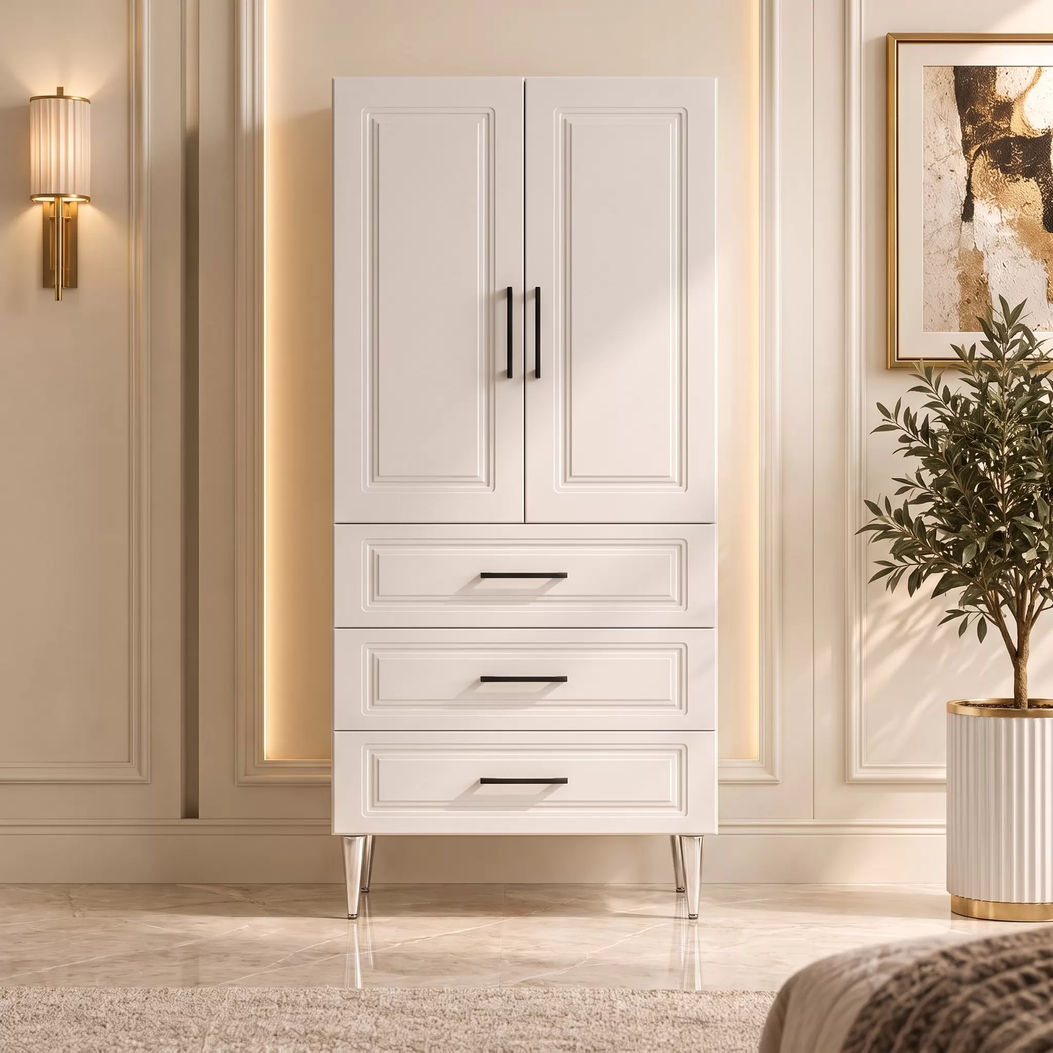 Assisi Çok Amaçlı Dolap 60 cm 2 Kapak 3 Çekmece Bute Beyaz - Çok Amaçlı Erzak Dolabı