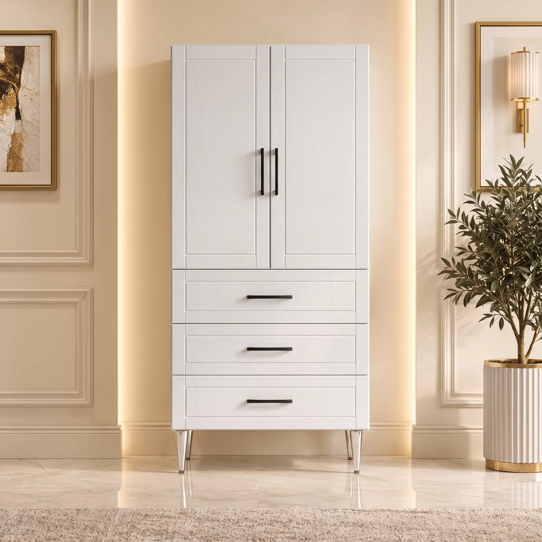 Cortona Çok Amaçlı Dolap 60 cm 2 Kapak 3 Çekmece Beyaz Dişbudak - Çok Amaçlı Mutfak Dolabı