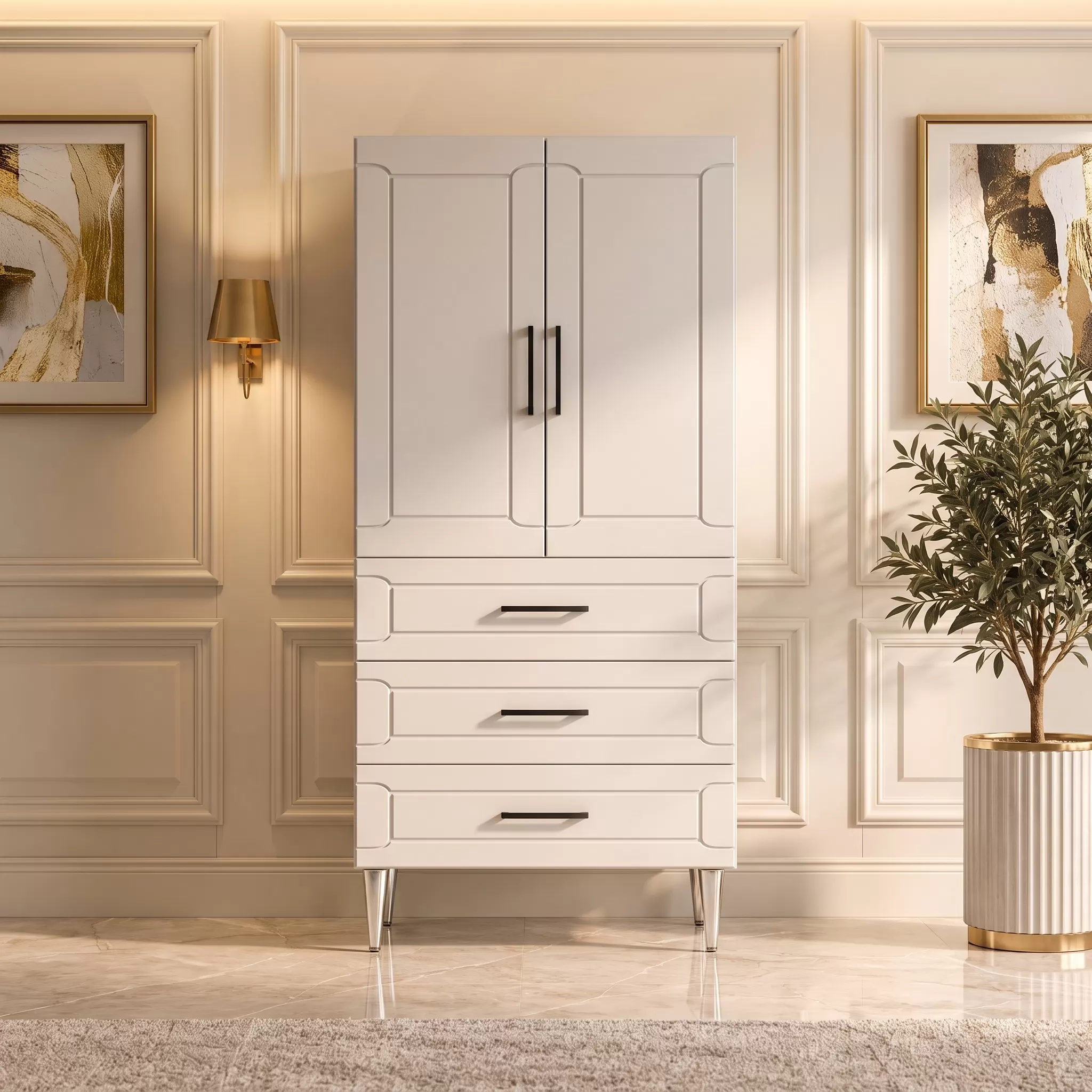 Fiesole Çok Amaçlı Dolap 60 cm 2 Kapak 3 Çekmece Bute Beyaz - Çok Amaçlı Raflı Dolap