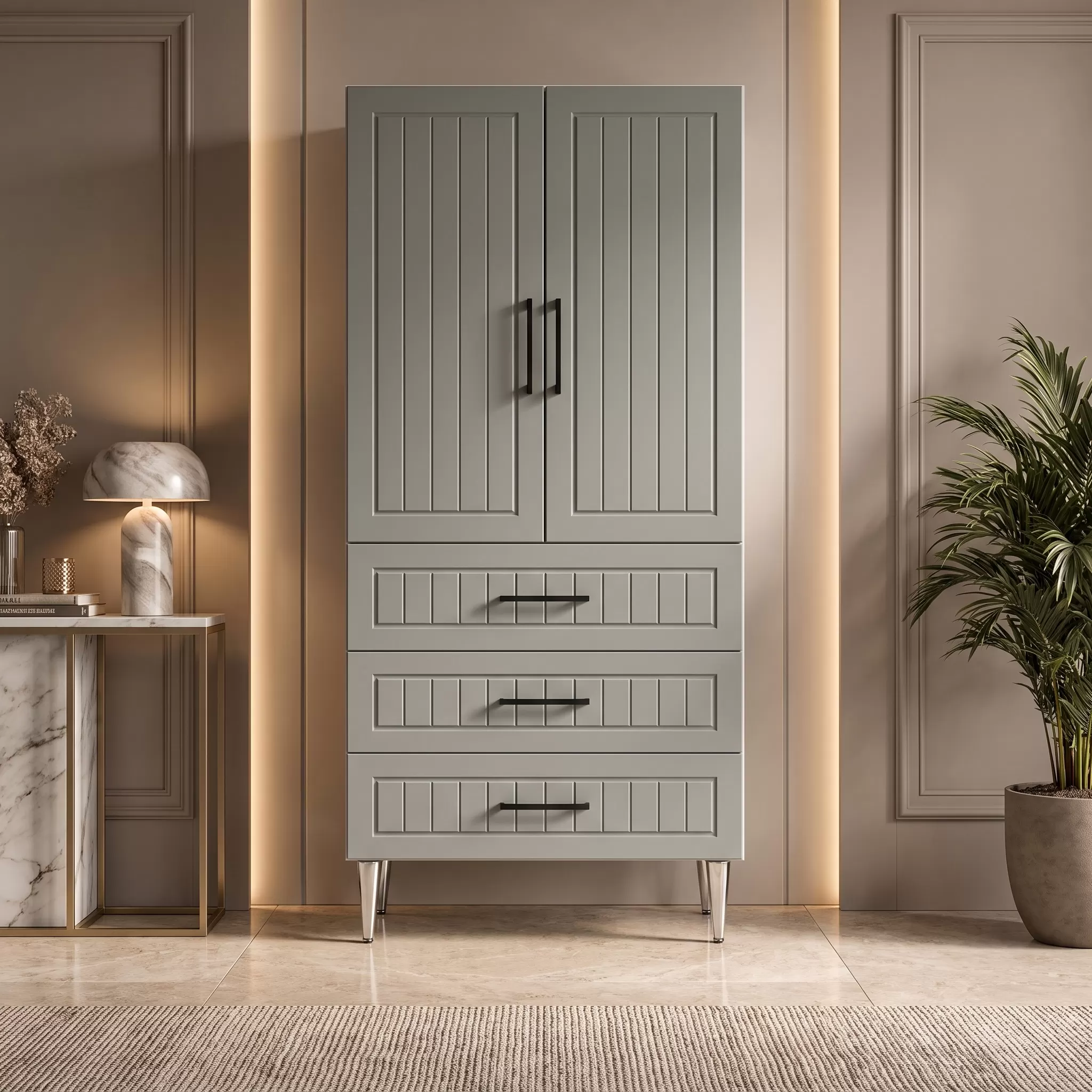 Notting Hill Çok Amaçlı Dolap 60 cm 2 Kapak 3 Çekmece Soft Somon - Çok Amaçlı Mutfak Dolabı