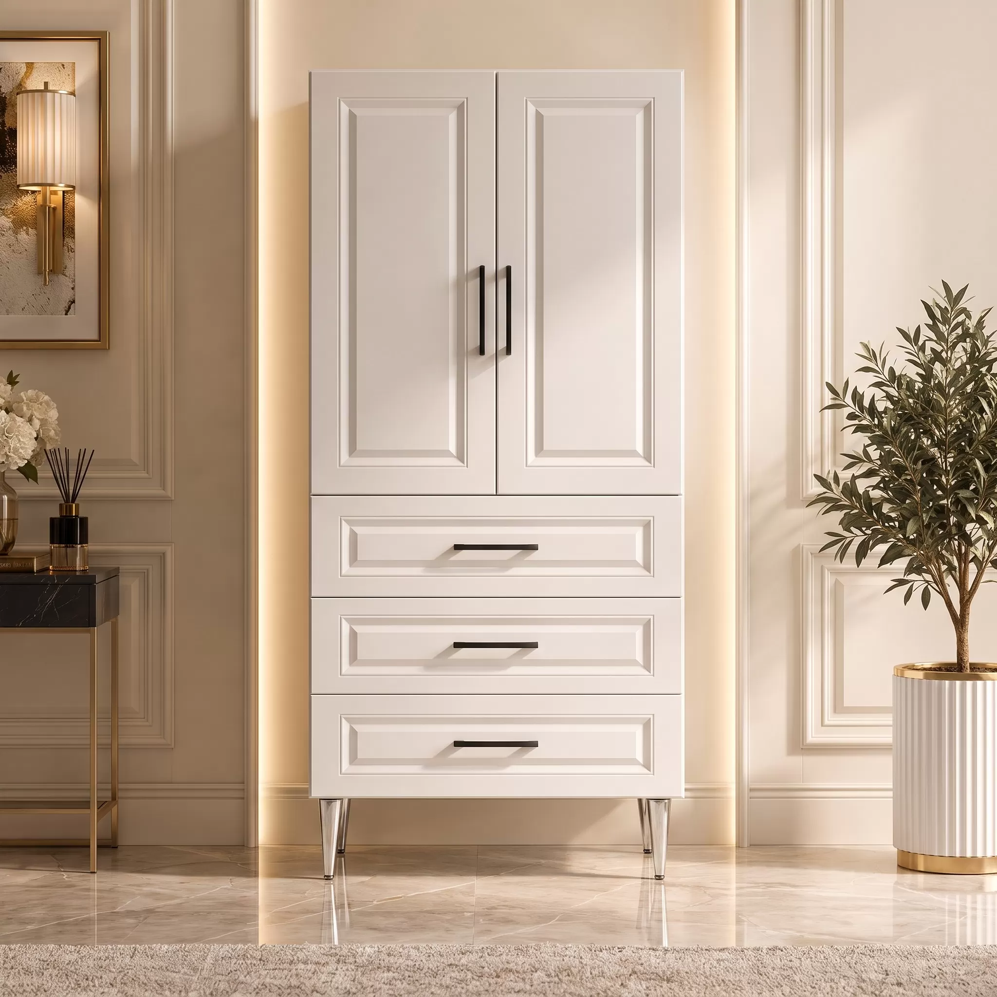 Sorrento Çok Amaçlı Dolap 60 cm 2 Kapak 3 Çekmece Soft Beyaz - Çok Amaçlı Erzak Dolabı