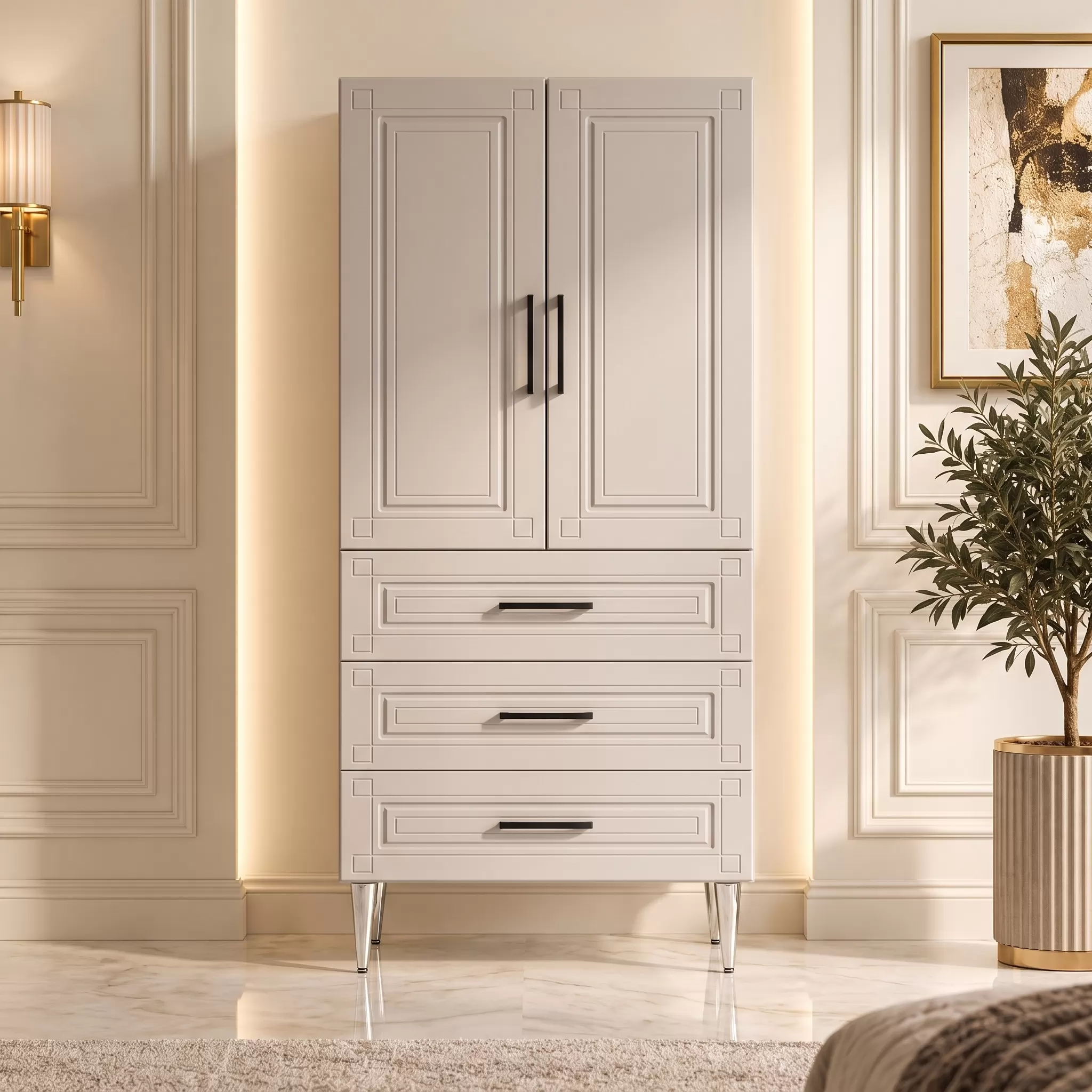 Beylerbeyi Çok Amaçlı Dolap 60 cm 2 Kapak 3 Çekmece Soft İpek Gri - Çok Amaçlı Kiler Dolabı