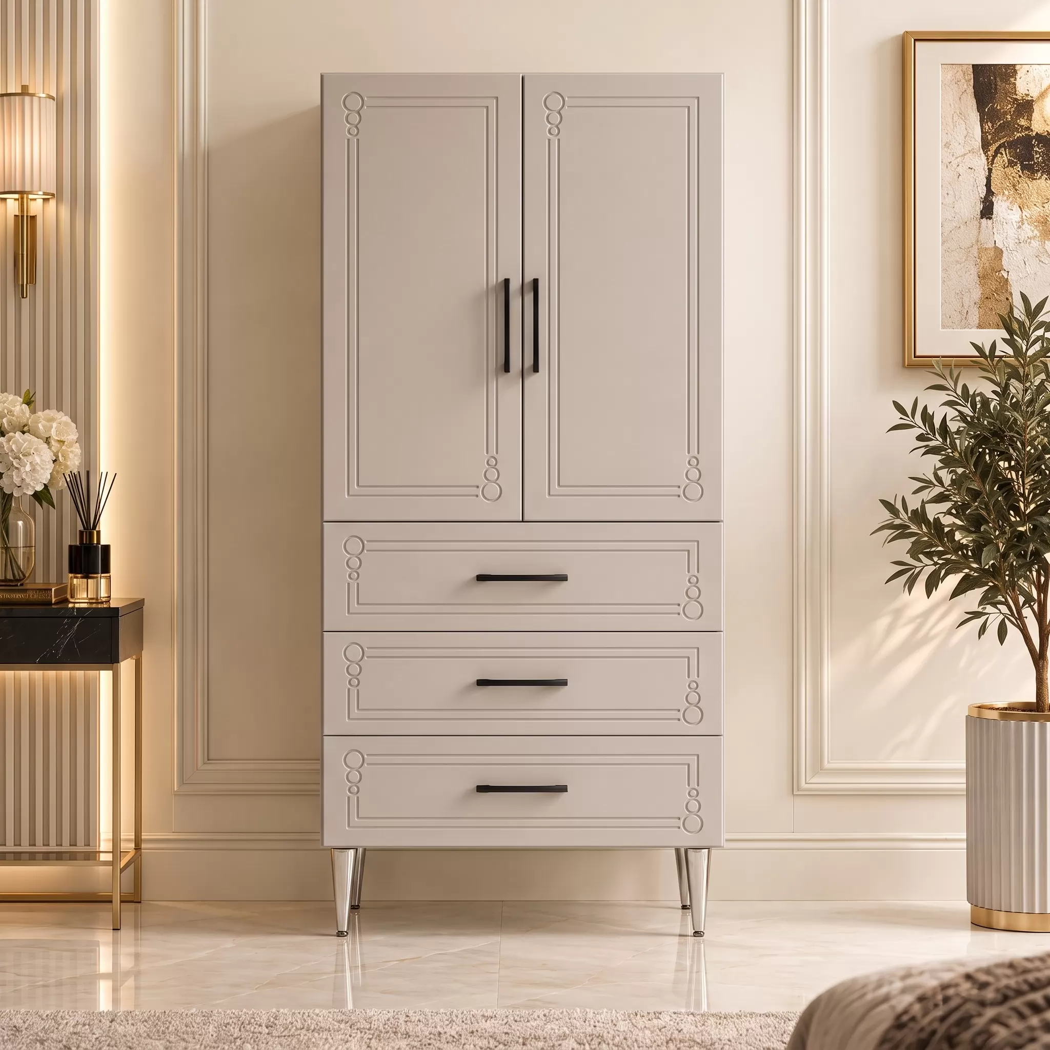 Küçüksu Çok Amaçlı Dolap 60 cm 2 Kapak 3 Çekmece Soft Açık Gri - Çok Amaçlı Banyo Dolabı
