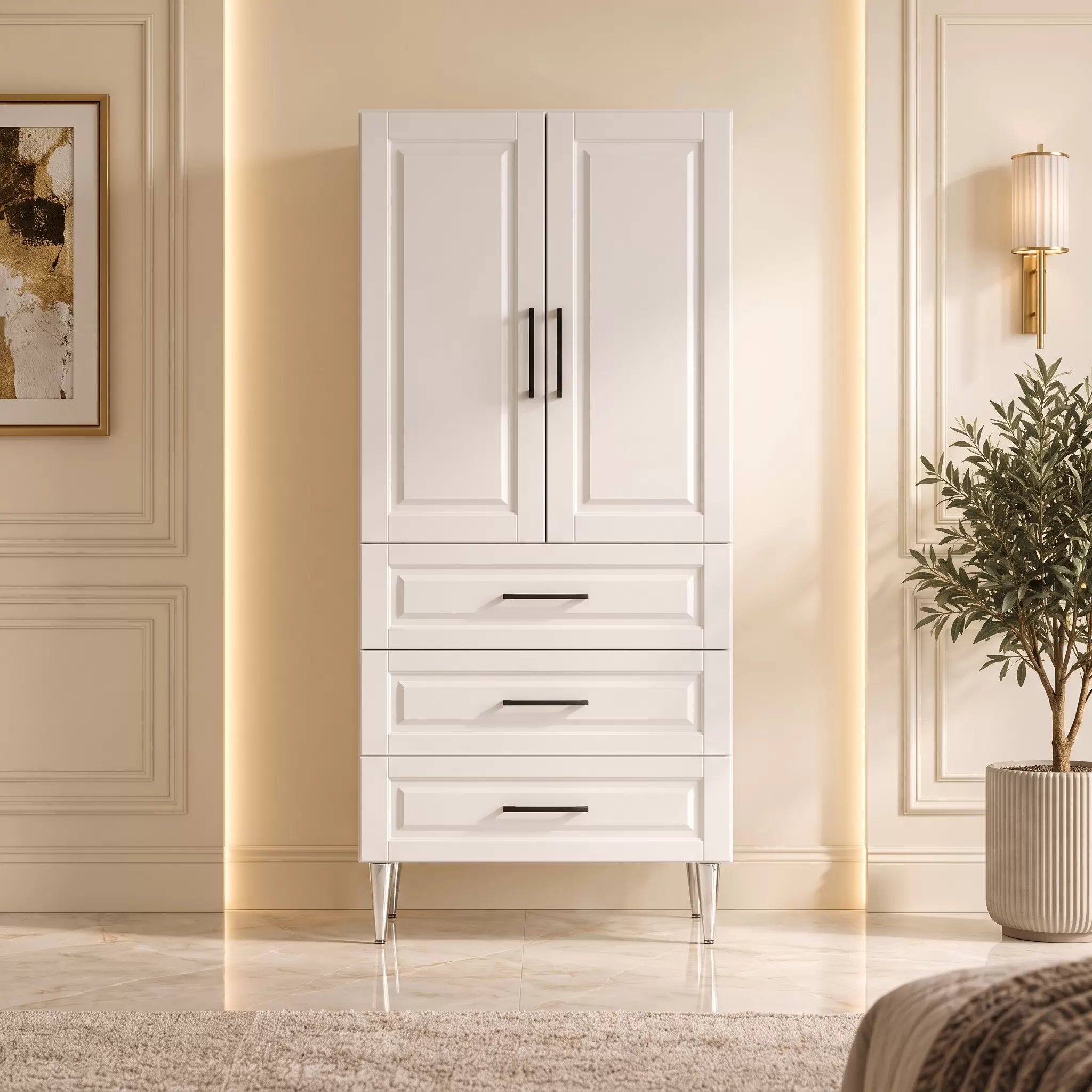 Chantilly Çok Amaçlı Dolap 60 cm 2 Kapak 3 Çekmece Soft Beyaz - Çok Amaçlı Mutfak Dolabı