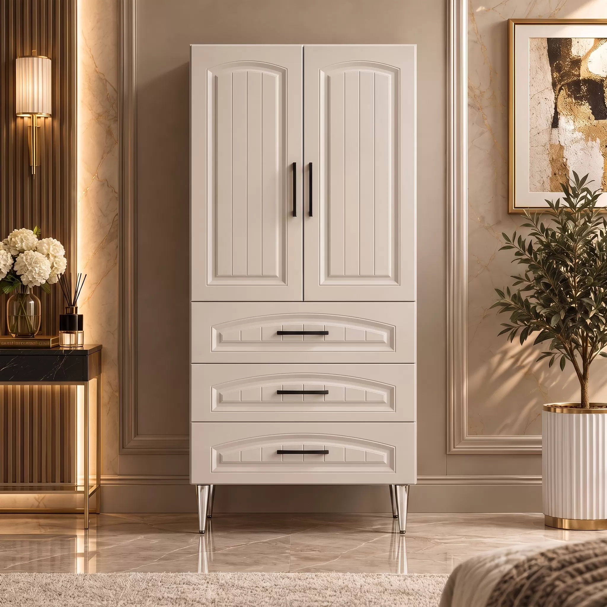 Lourmarin Çok Amaçlı Dolap 60 cm 2 Kapak 3 Çekmece Soft Aytaşı - Çok Amaçlı Raflı Dolap