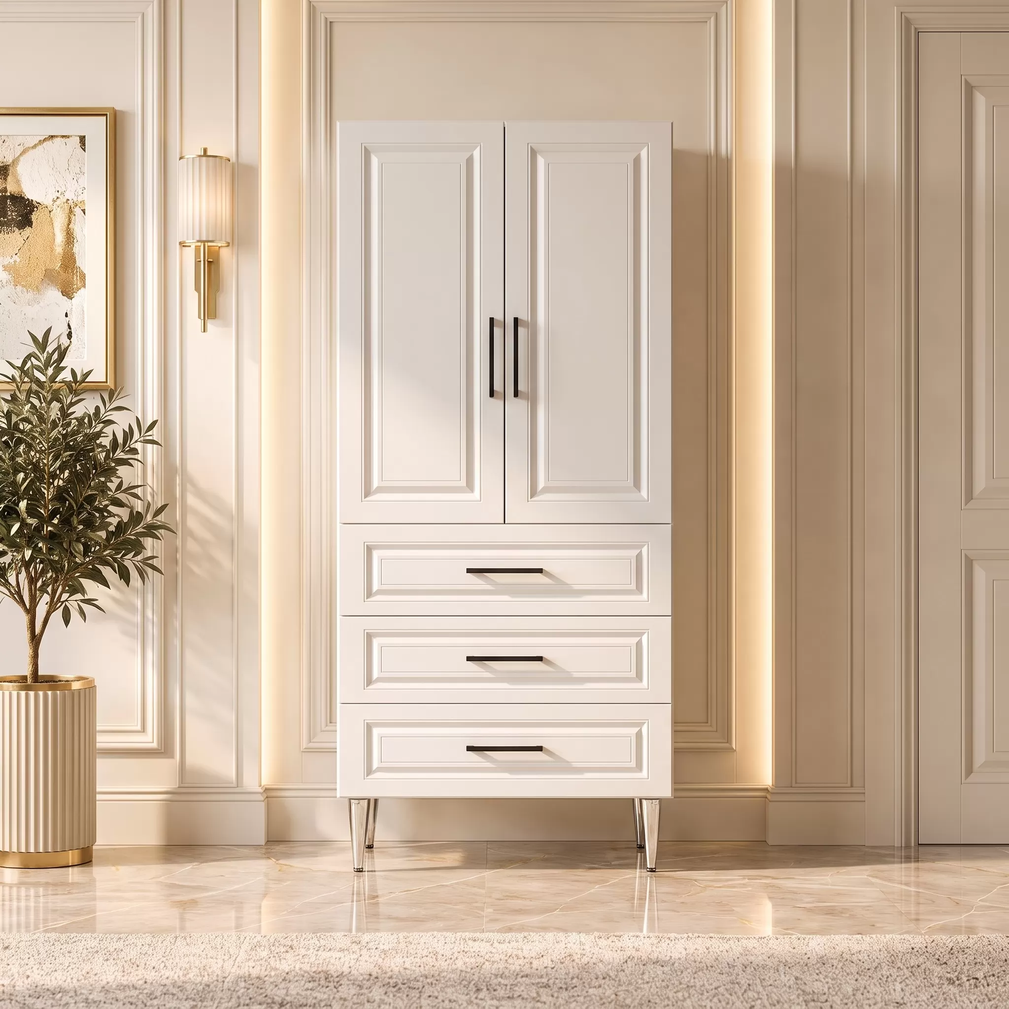 Paros Çok Amaçlı Dolap 60 cm 2 Kapak 3 Çekmece Soft Beyaz - Çok Amaçlı Erzak Dolabı