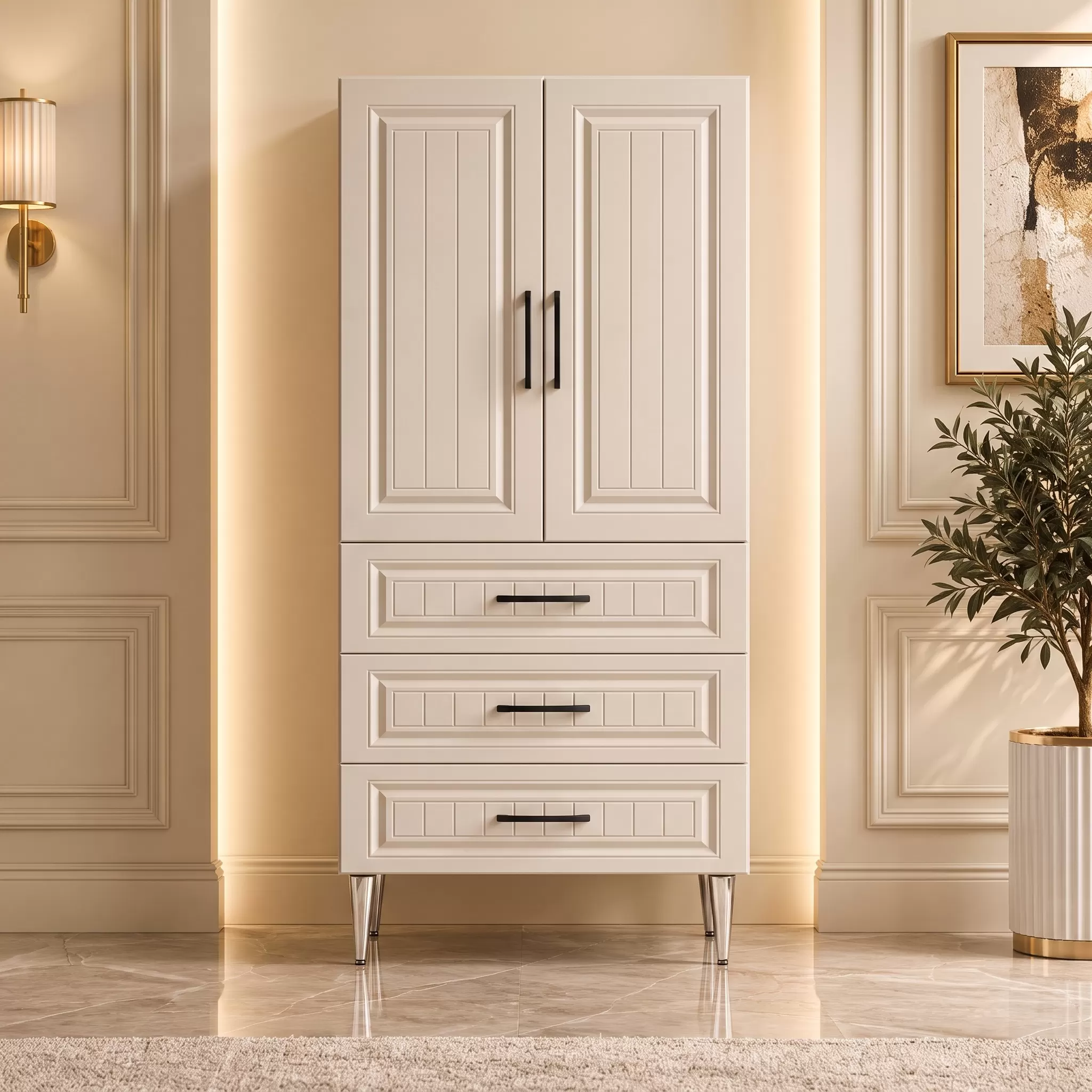Bibury Çok Amaçlı Dolap 60 cm 2 Kapak 3 Çekmece Soft Aytaşı - Çok Amaçlı Banyo Dolabı