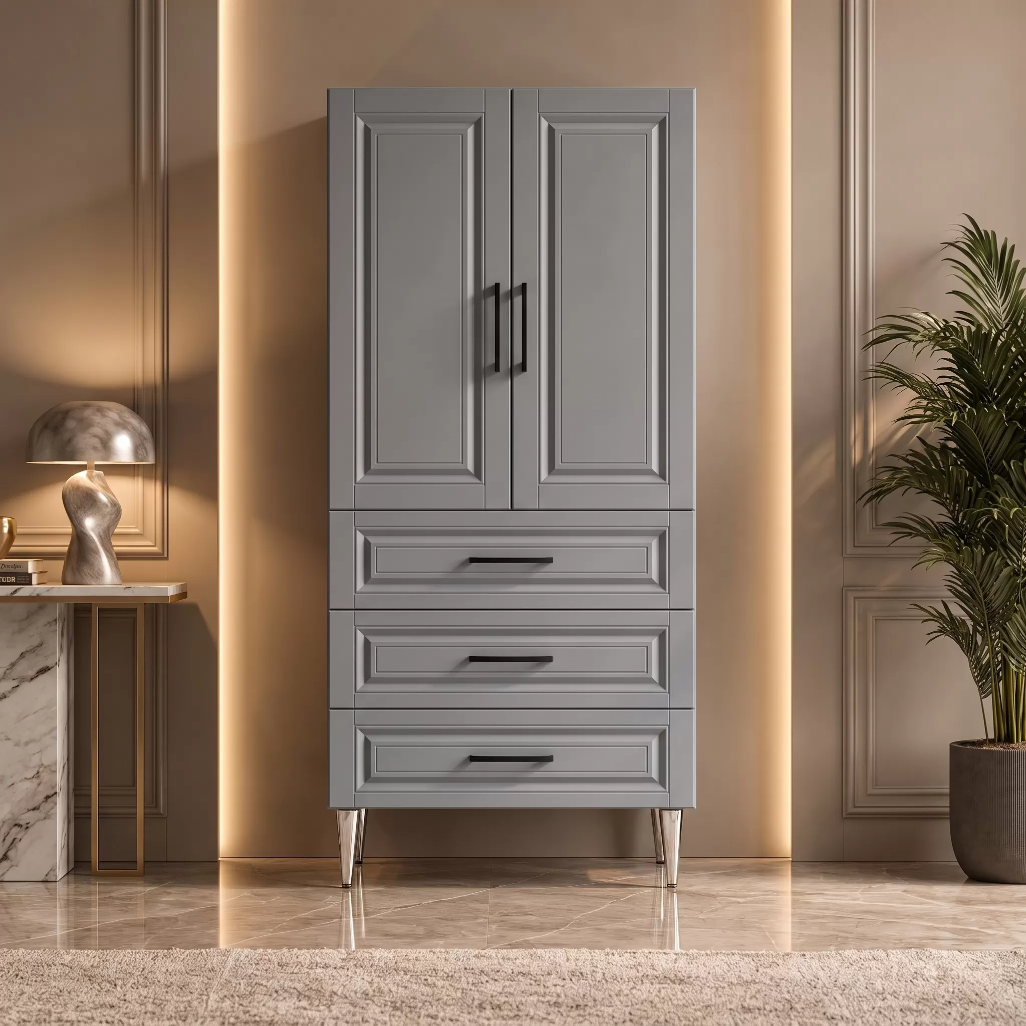 Torino Çok Amaçlı Dolap 60 cm 2 Kapak 3 Çekmece Soft Koyu Gri - Çok Amaçlı Raflı Dolap