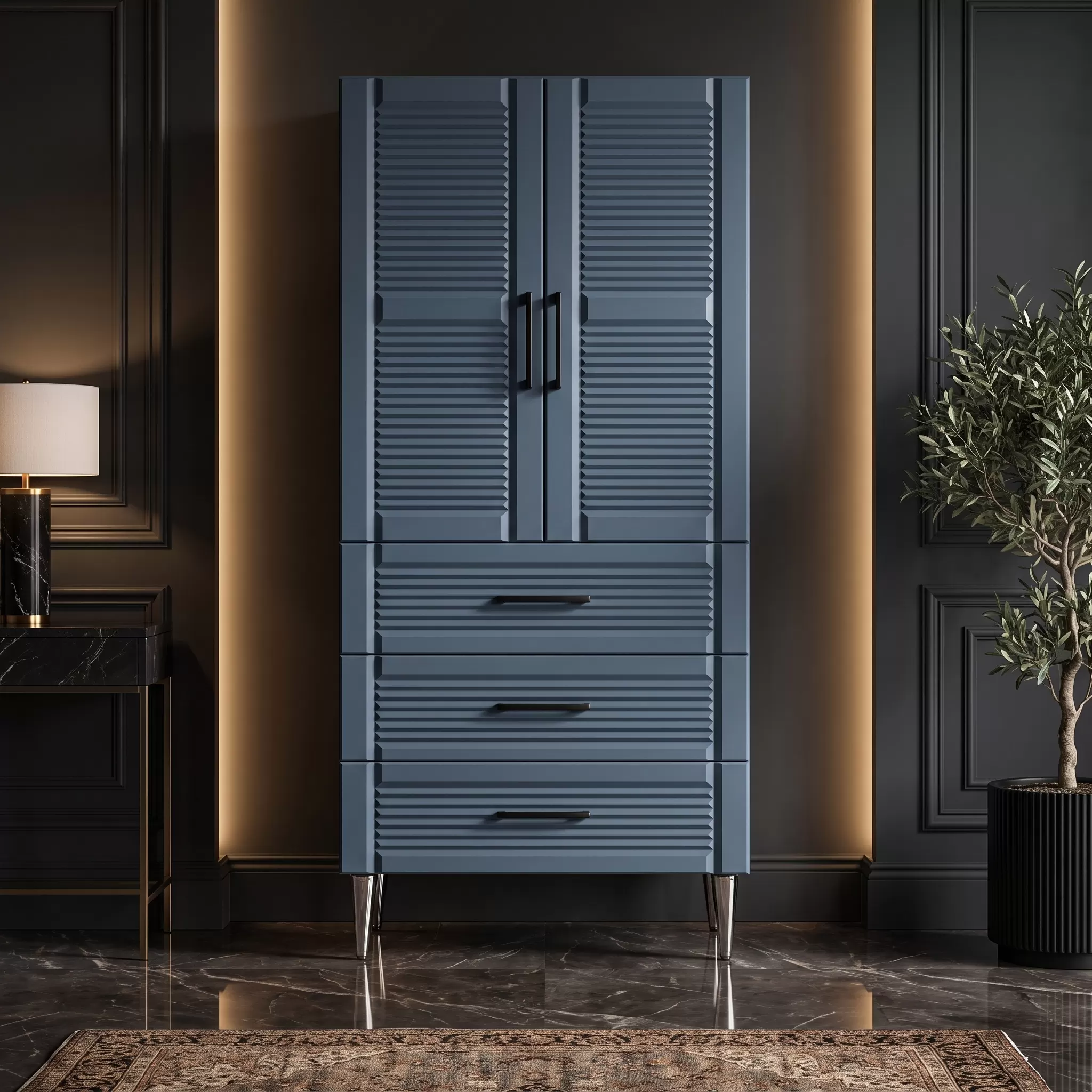 Santorini Çok Amaçlı Dolap 60 cm 2 Kapak 3 Çekmece Soft Kozmik Mavi - Çok Amaçlı Çekmeceli Dolap