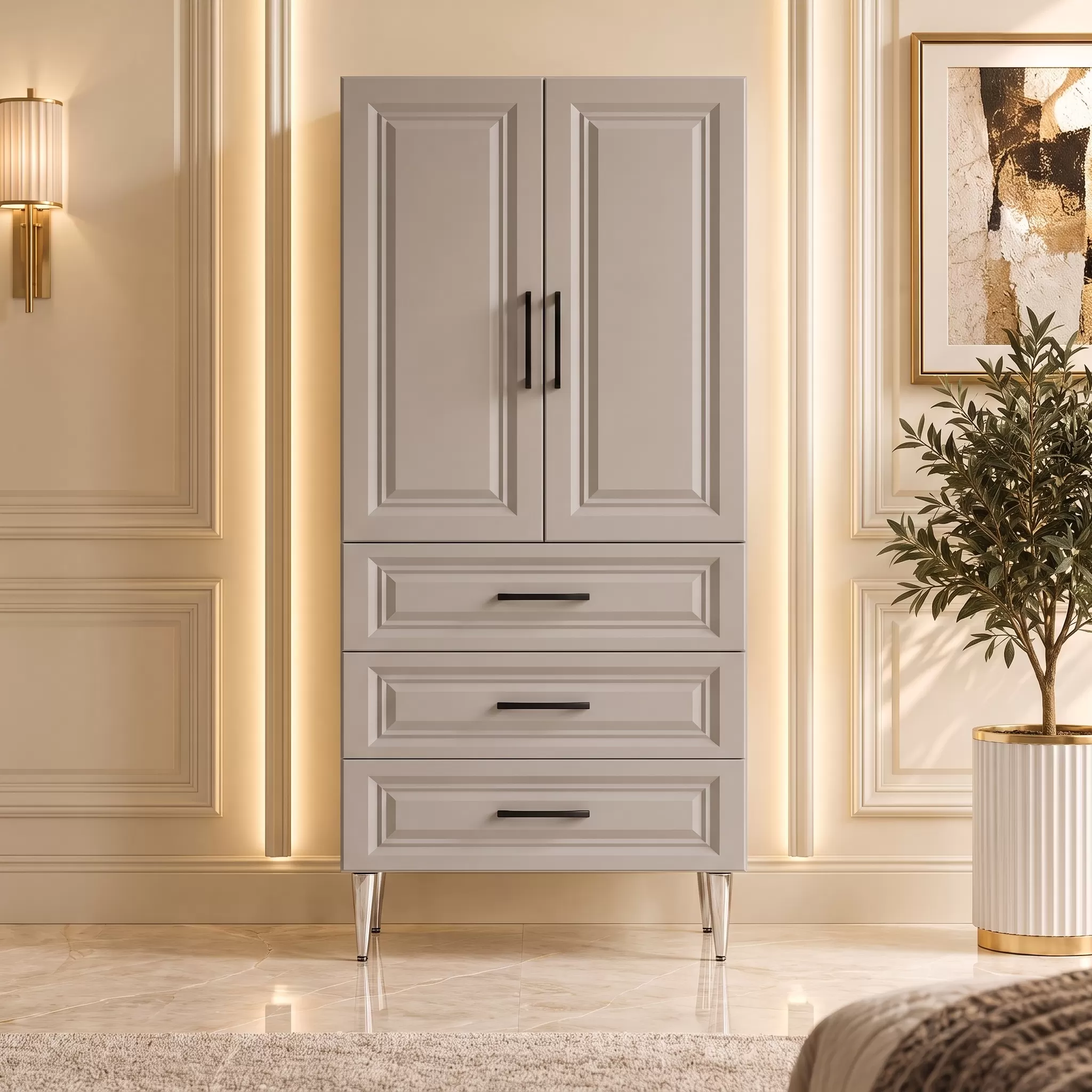 Ravello Çok Amaçlı Dolap 60 cm 2 Kapak 3 Çekmece Soft Kaşmir - Çok Amaçlı Erzak Dolabı