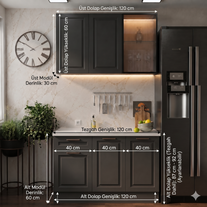 120 Cm Mutfak Dolabı YRKN120301A Ölçüleri