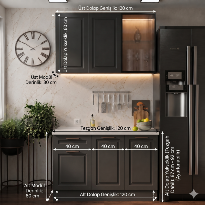 120 Cm Mutfak Dolabı YRKN120301A Ölçüleri